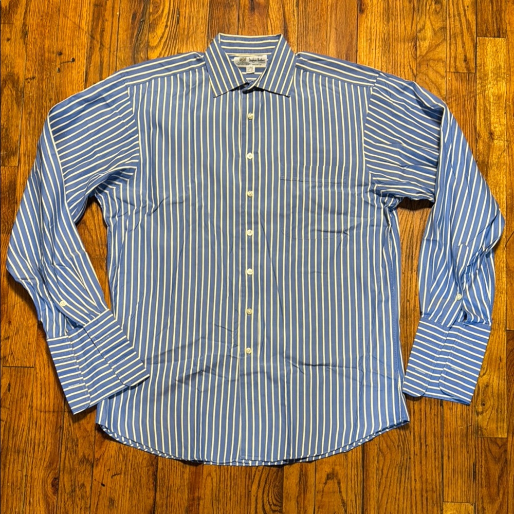 STEPHENS BROTHERS 2 Fold 100% Cotton Blue Striped Men's Shirt‎ Size 39 / 15.5